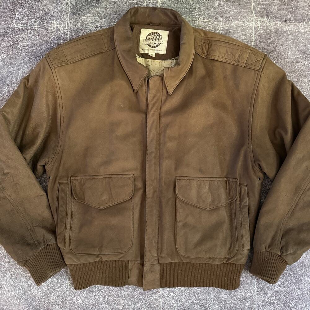 Men's Vintage 90's G-III Light Brown Leather A-2 Pilot Bomber Zip Up Jacket Sz S